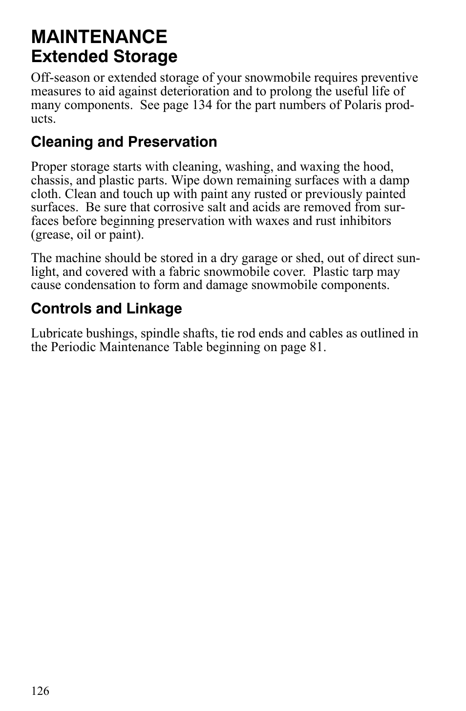 Maintenance, Extended storage | Polaris Indy 340 Touring User Manual | Page 129 / 159