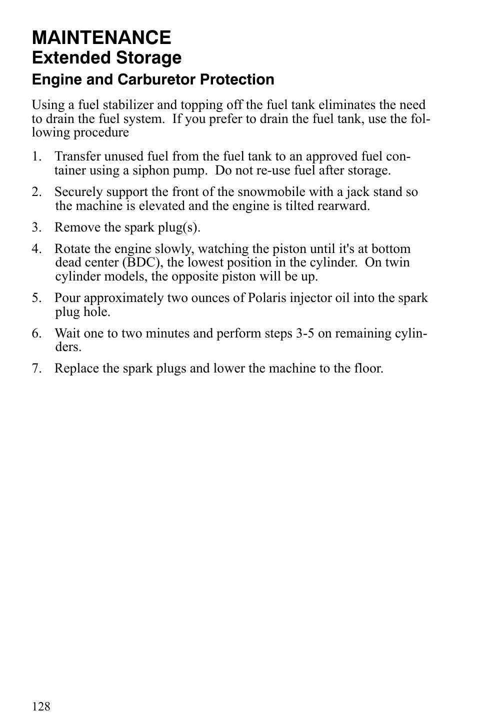 Maintenance, Extended storage | Polaris Indy 340 Touring User Manual | Page 131 / 159