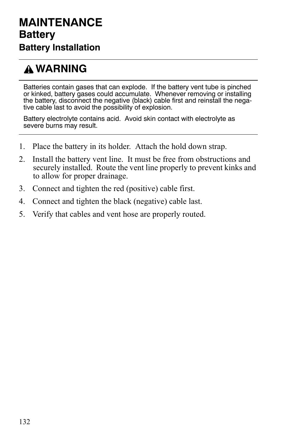 Maintenance, Battery, Warning | Polaris Indy 340 Touring User Manual | Page 135 / 159