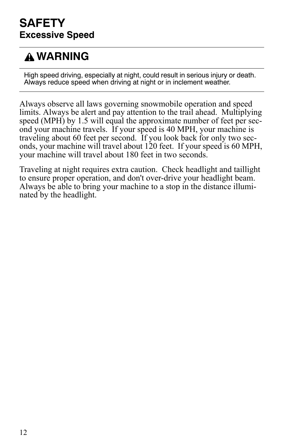 Safety, Warning | Polaris Indy 340 Touring User Manual | Page 15 / 159