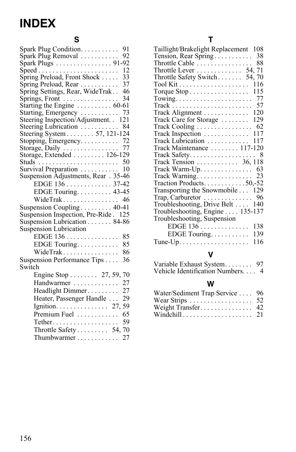 Index | Polaris Indy 340 Touring User Manual | Page 159 / 159