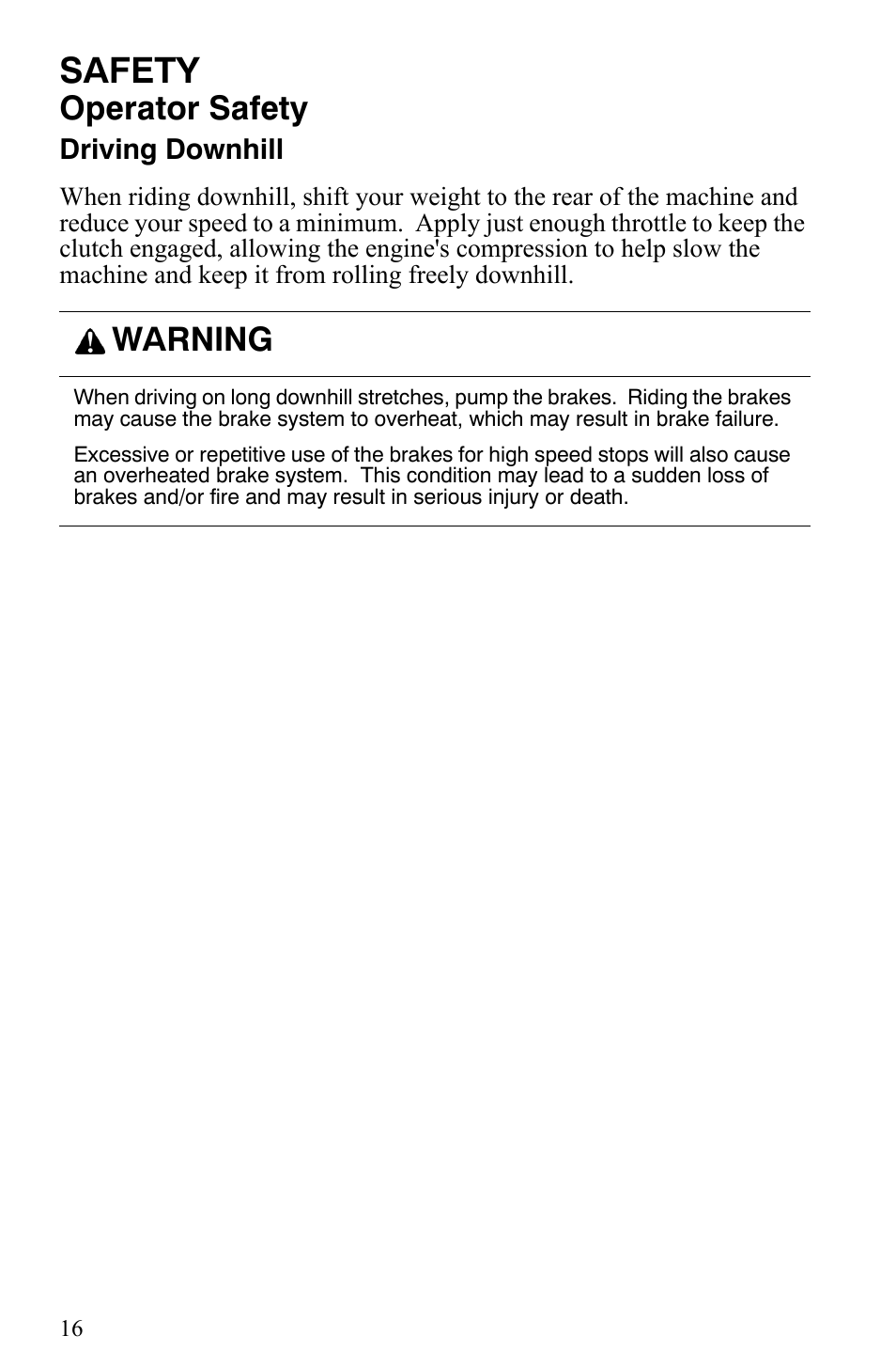 Safety, Operator safety, Warning | Polaris Indy 340 Touring User Manual | Page 19 / 159