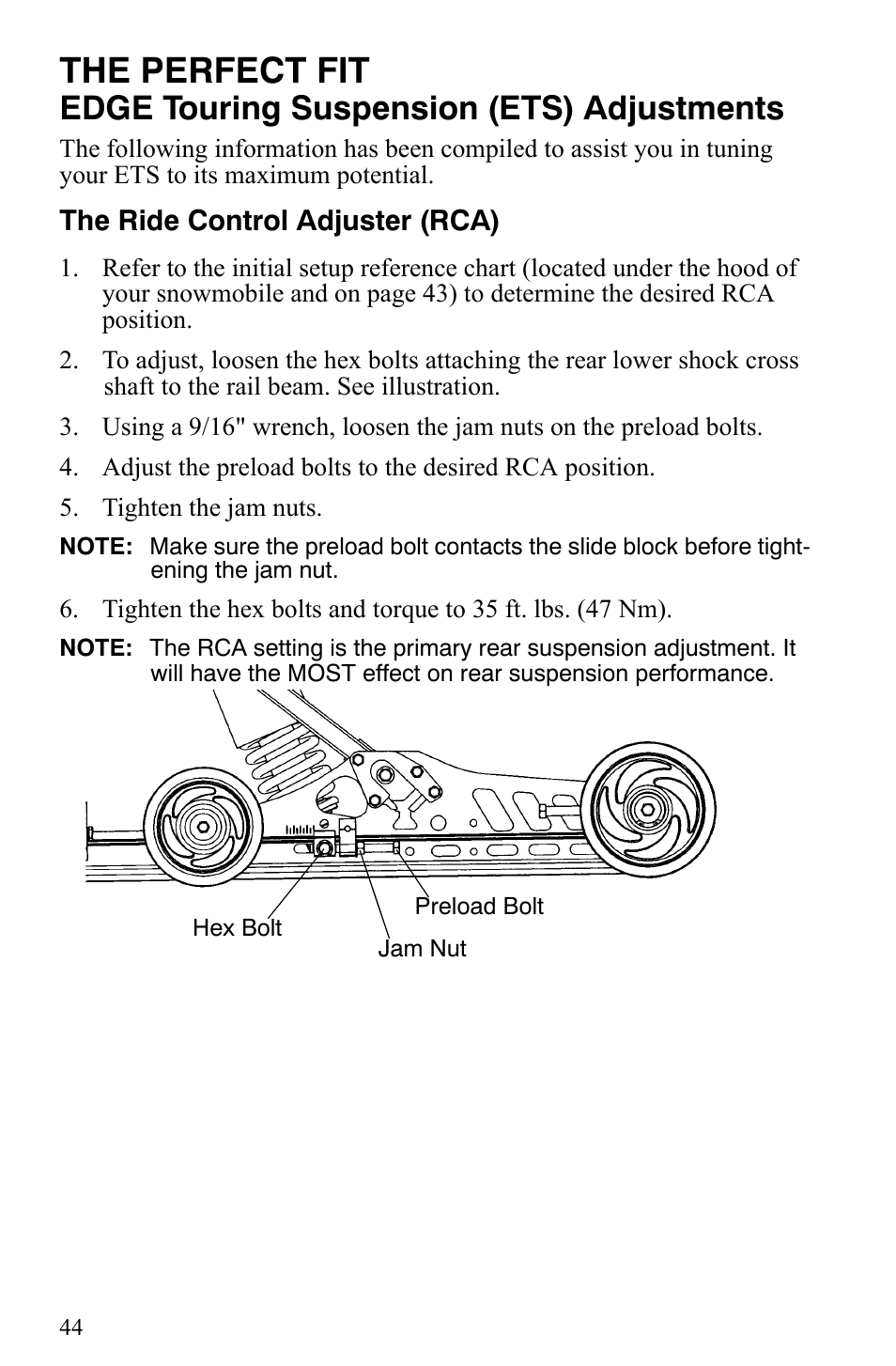 The perfect fit, Edge touring suspension (ets) adjustments | Polaris Indy 340 Touring User Manual | Page 47 / 159