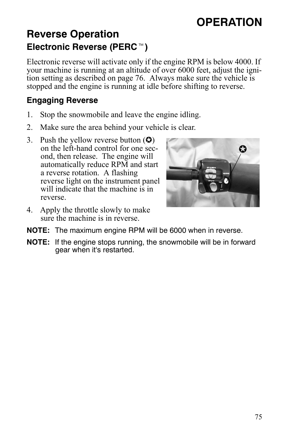 Operation, Reverse operation | Polaris Indy 340 Touring User Manual | Page 78 / 159