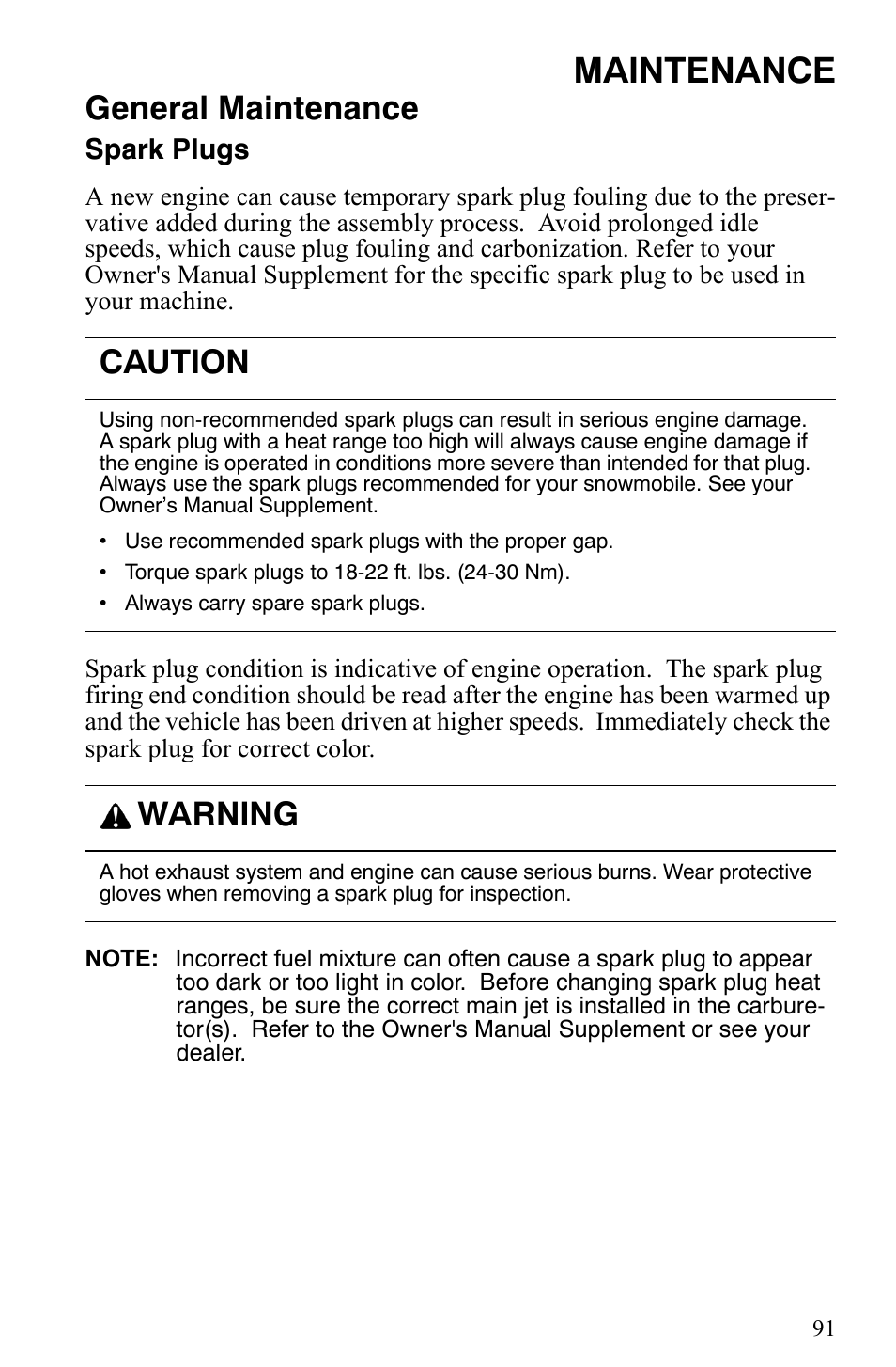 Maintenance, General maintenance, Caution | Warning | Polaris Indy 340 Touring User Manual | Page 94 / 159