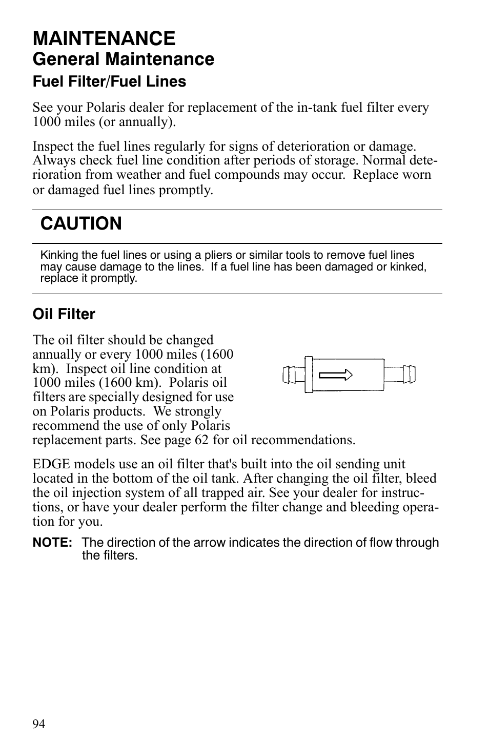 Maintenance, General maintenance, Caution | Polaris Indy 340 Touring User Manual | Page 97 / 159