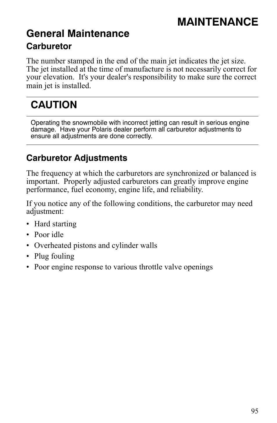 Maintenance, General maintenance, Caution | Polaris Indy 340 Touring User Manual | Page 98 / 159