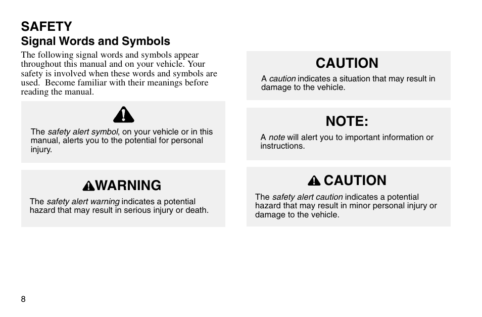 Warning, Caution, Safety | Polaris 2003 MSX User Manual | Page 10 / 114