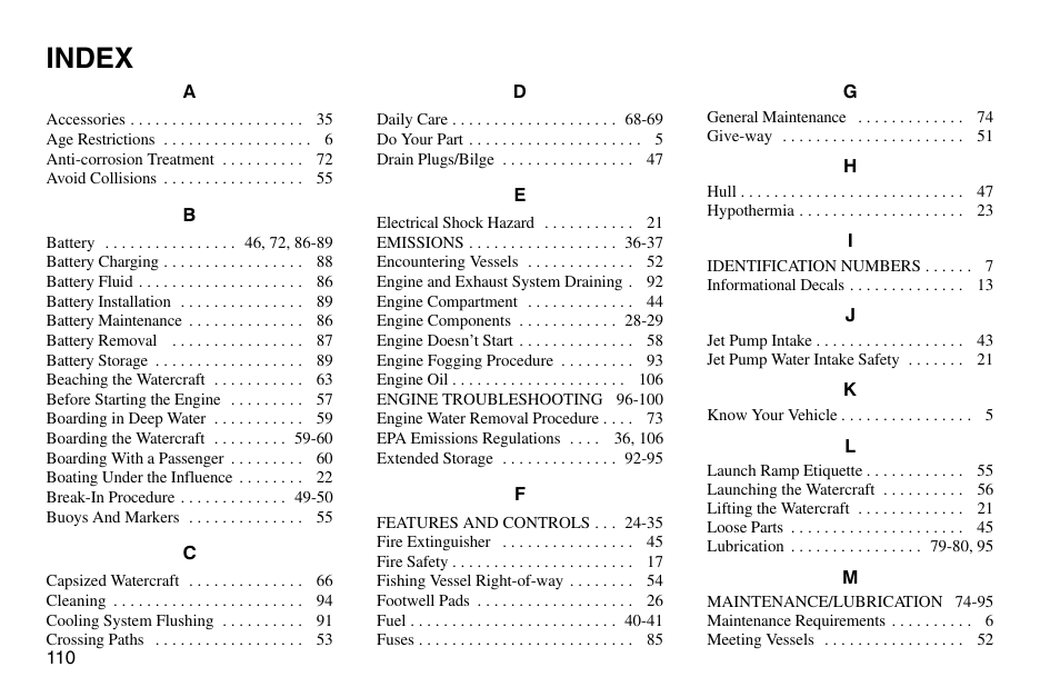 Index | Polaris 2003 MSX User Manual | Page 112 / 114