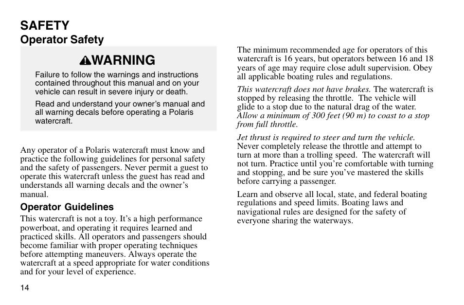 Warning, Safety | Polaris 2003 MSX User Manual | Page 16 / 114