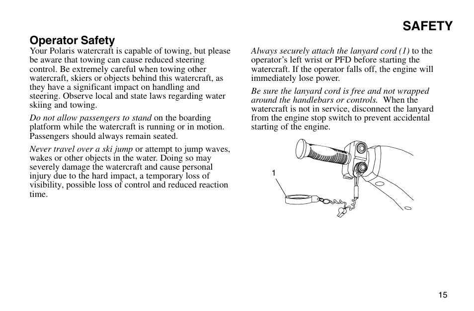 Safety, Operator safety | Polaris 2003 MSX User Manual | Page 17 / 114