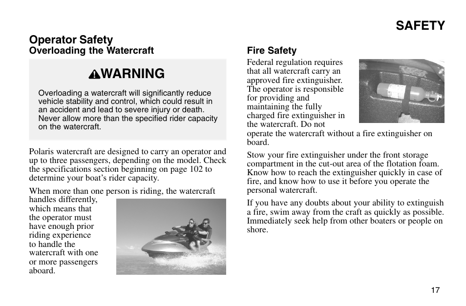 Warning, Safety | Polaris 2003 MSX User Manual | Page 19 / 114