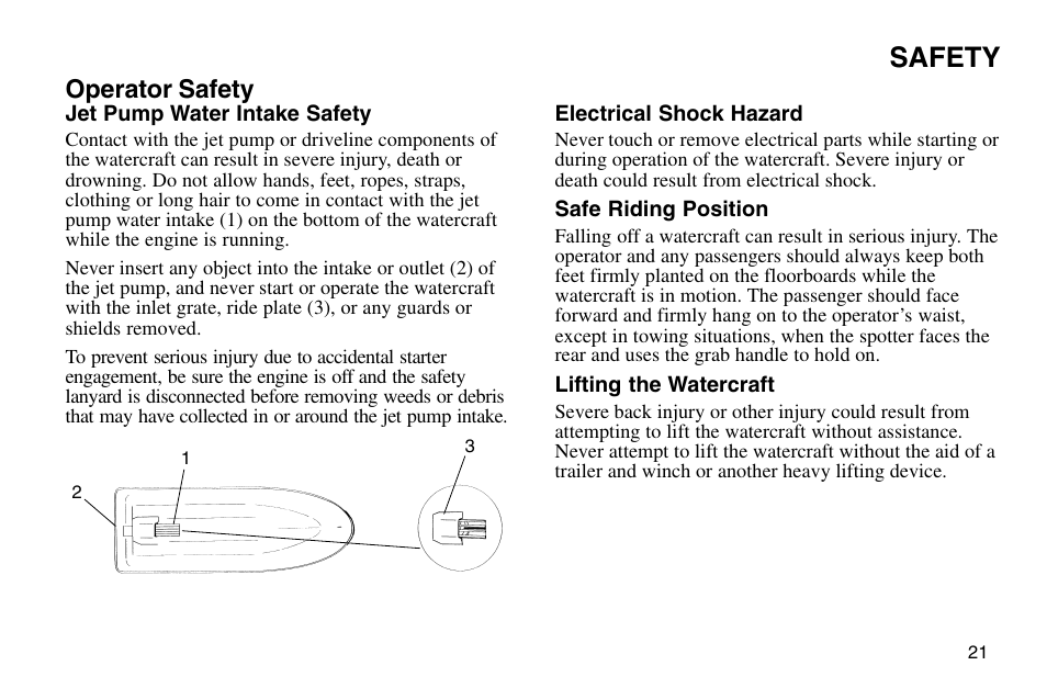 Safety, Operator safety | Polaris 2003 MSX User Manual | Page 23 / 114