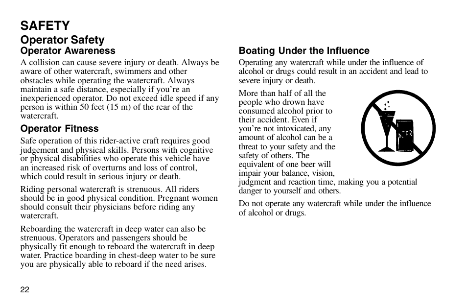 Safety, Operator safety | Polaris 2003 MSX User Manual | Page 24 / 114