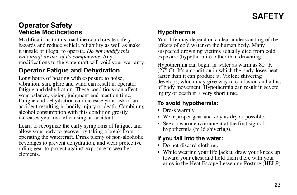 Safety, Operator safety | Polaris 2003 MSX User Manual | Page 25 / 114