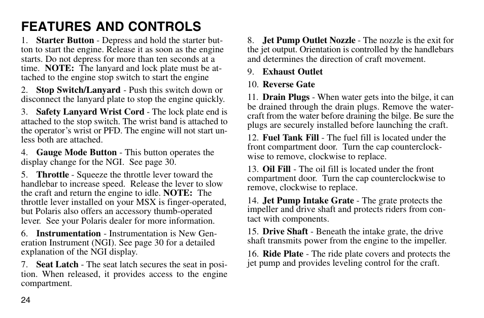 Features and controls | Polaris 2003 MSX User Manual | Page 26 / 114