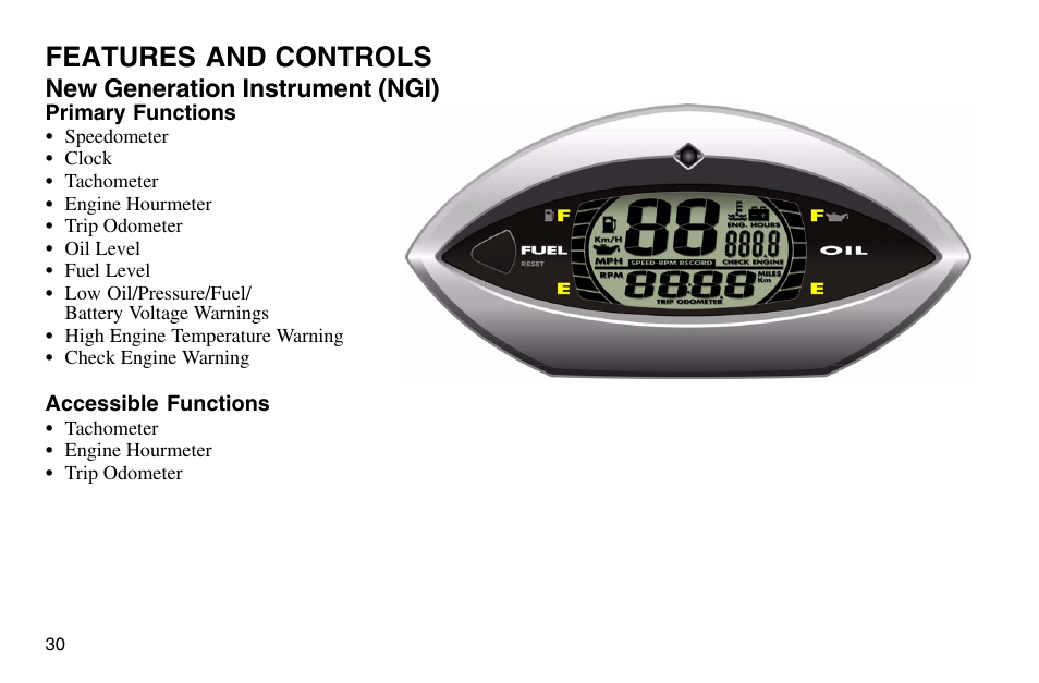 Features and controls, New generation instrument (ngi) | Polaris 2003 MSX User Manual | Page 32 / 114