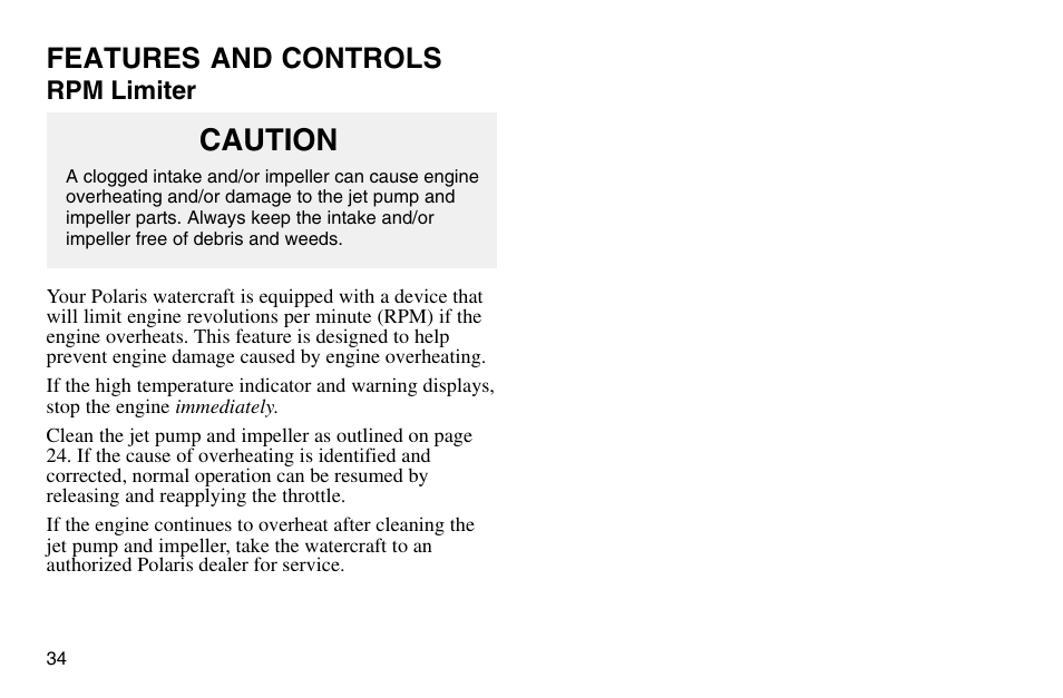 Caution, Features and controls | Polaris 2003 MSX User Manual | Page 36 / 114