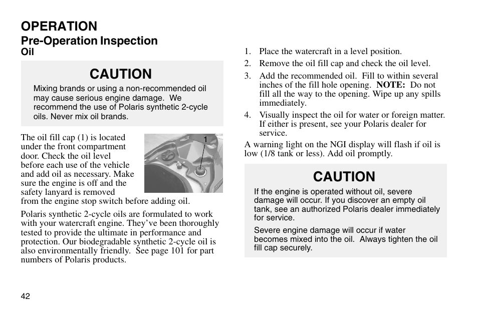 Caution, Operation | Polaris 2003 MSX User Manual | Page 44 / 114