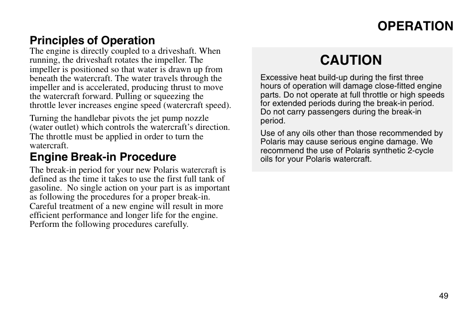 Caution, Operation | Polaris 2003 MSX User Manual | Page 51 / 114