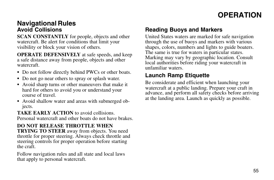 Operation, Navigational rules | Polaris 2003 MSX User Manual | Page 57 / 114