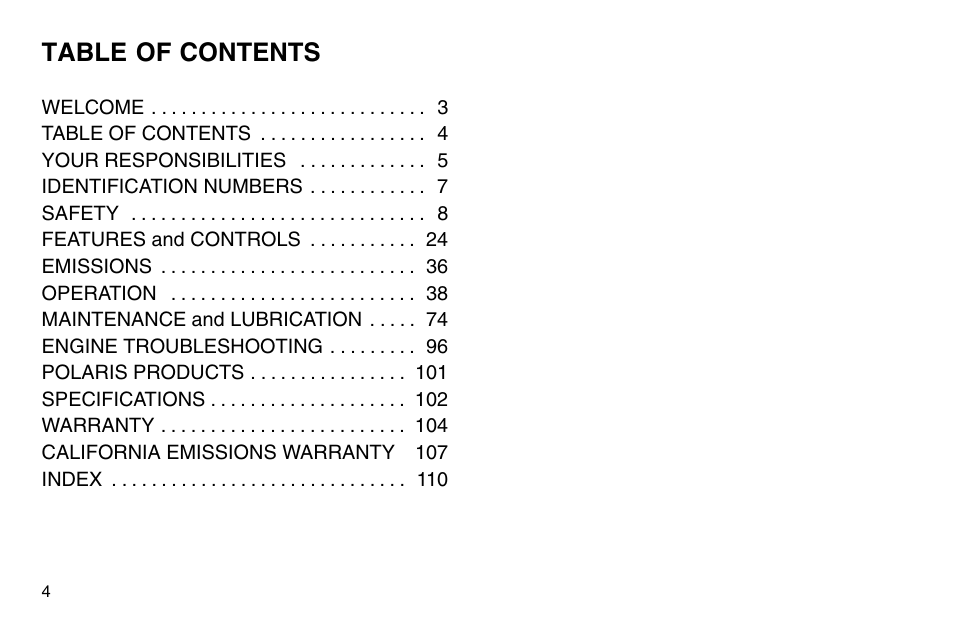 Polaris 2003 MSX User Manual | Page 6 / 114