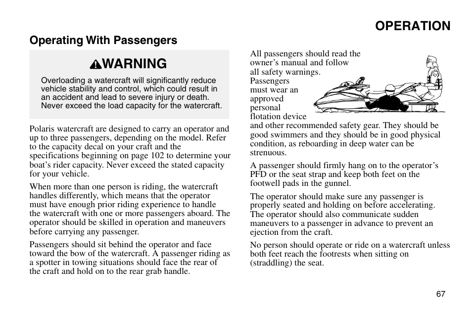 Warning, Operation | Polaris 2003 MSX User Manual | Page 69 / 114