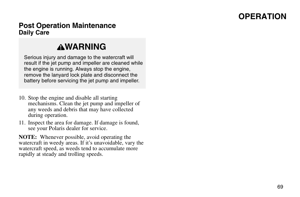 Warning, Operation | Polaris 2003 MSX User Manual | Page 71 / 114