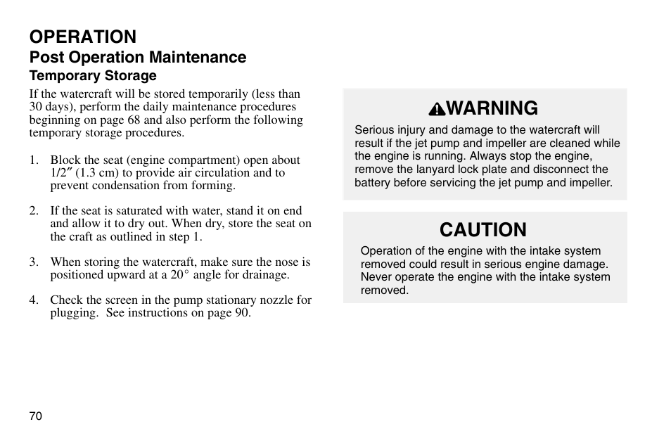 Warning, Caution, Operation | Polaris 2003 MSX User Manual | Page 72 / 114