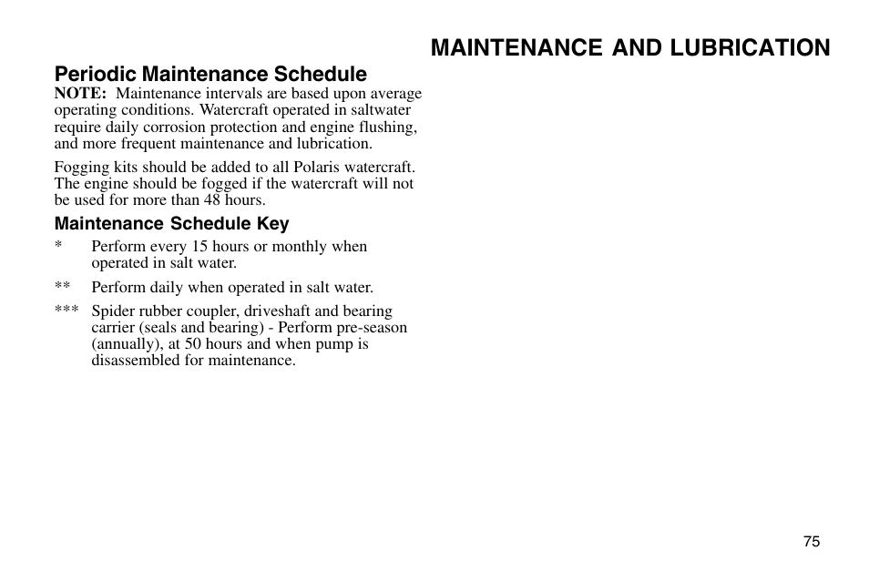 Maintenance and lubrication, Periodic maintenance schedule | Polaris 2003 MSX User Manual | Page 77 / 114