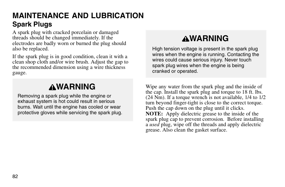 Warning, Maintenance and lubrication | Polaris 2003 MSX User Manual | Page 84 / 114