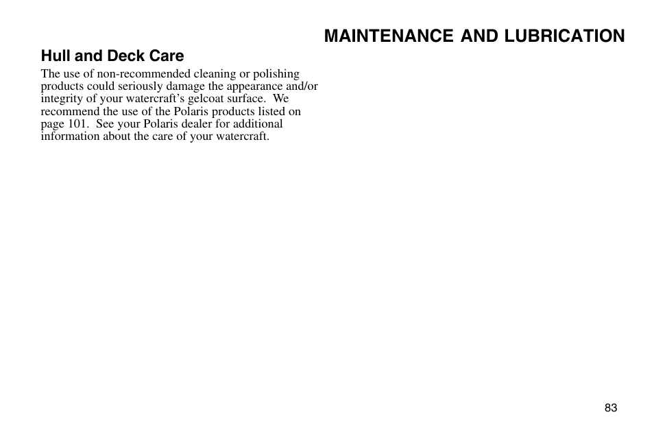 Maintenance and lubrication | Polaris 2003 MSX User Manual | Page 85 / 114