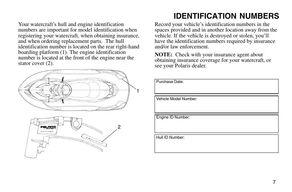 Identification numbers | Polaris 2003 MSX User Manual | Page 9 / 114
