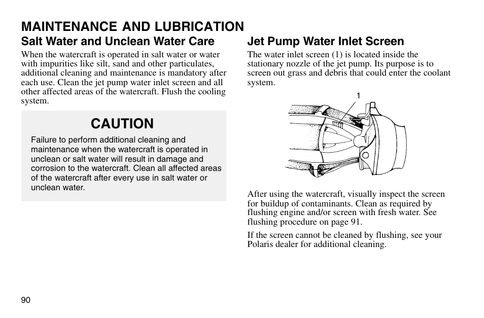 Caution, Maintenance and lubrication | Polaris 2003 MSX User Manual | Page 92 / 114