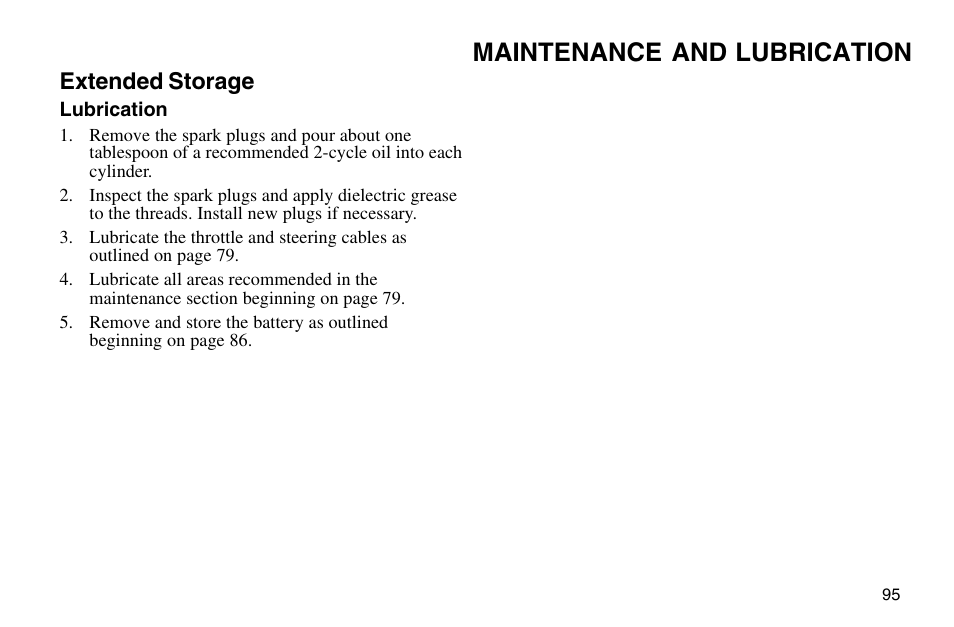 Maintenance and lubrication, Extended storage | Polaris 2003 MSX User Manual | Page 97 / 114