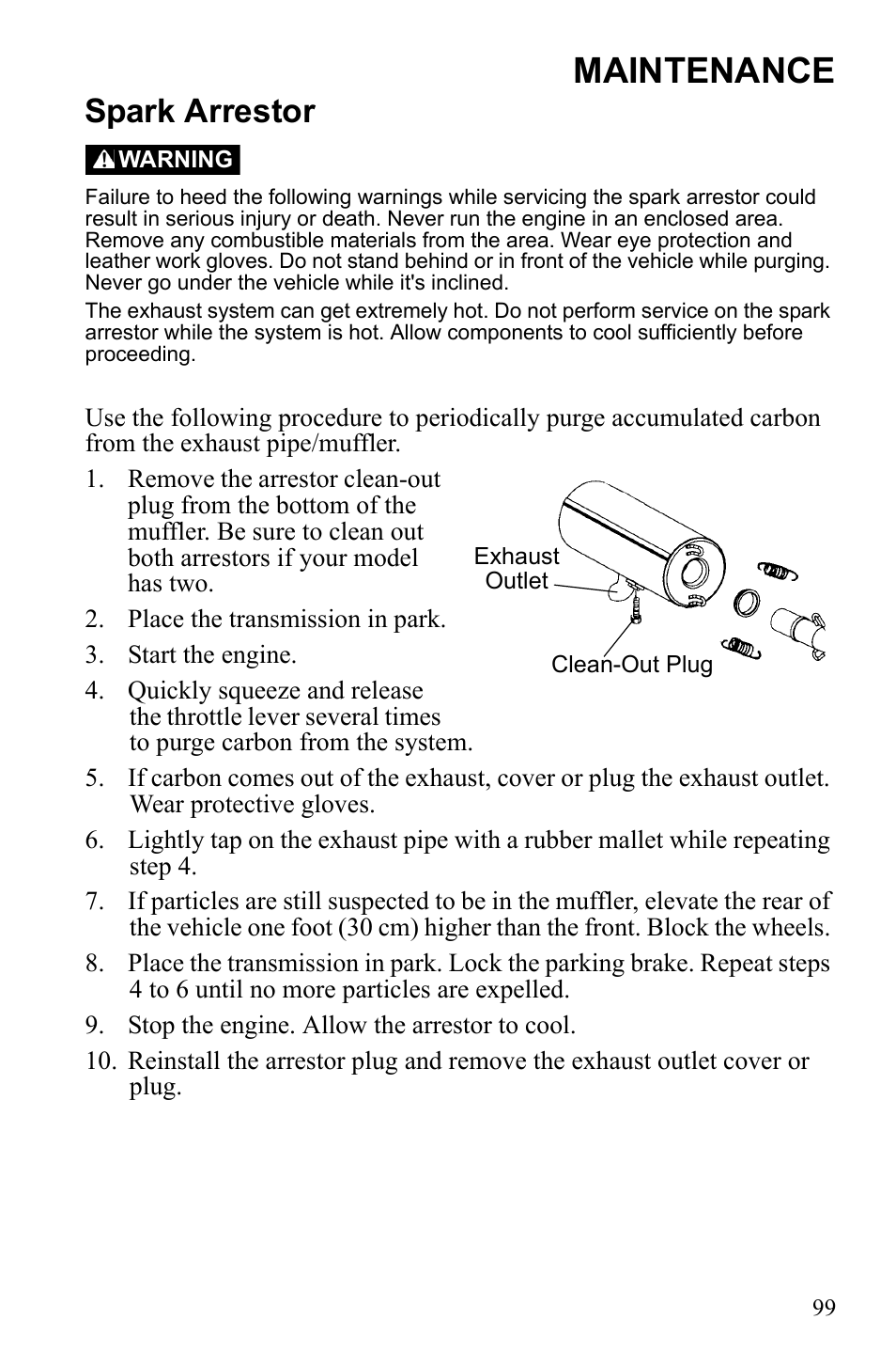 Maintenance, Spark arrestor | Polaris Sportsman 9922233 User Manual | Page 103 / 143