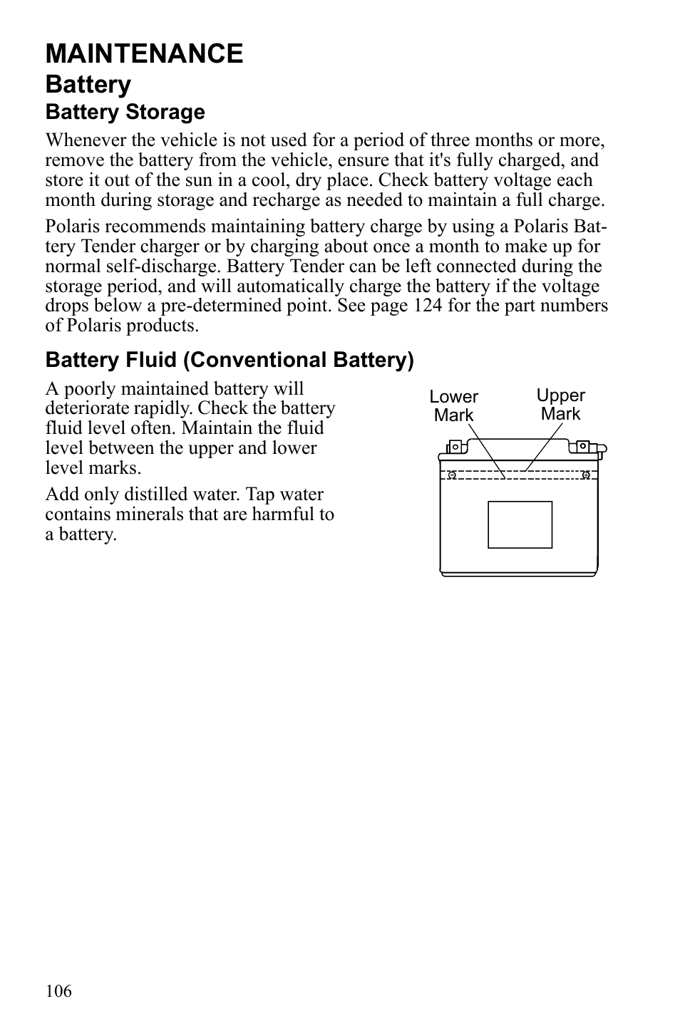 Maintenance, Battery | Polaris Sportsman 9922233 User Manual | Page 110 / 143