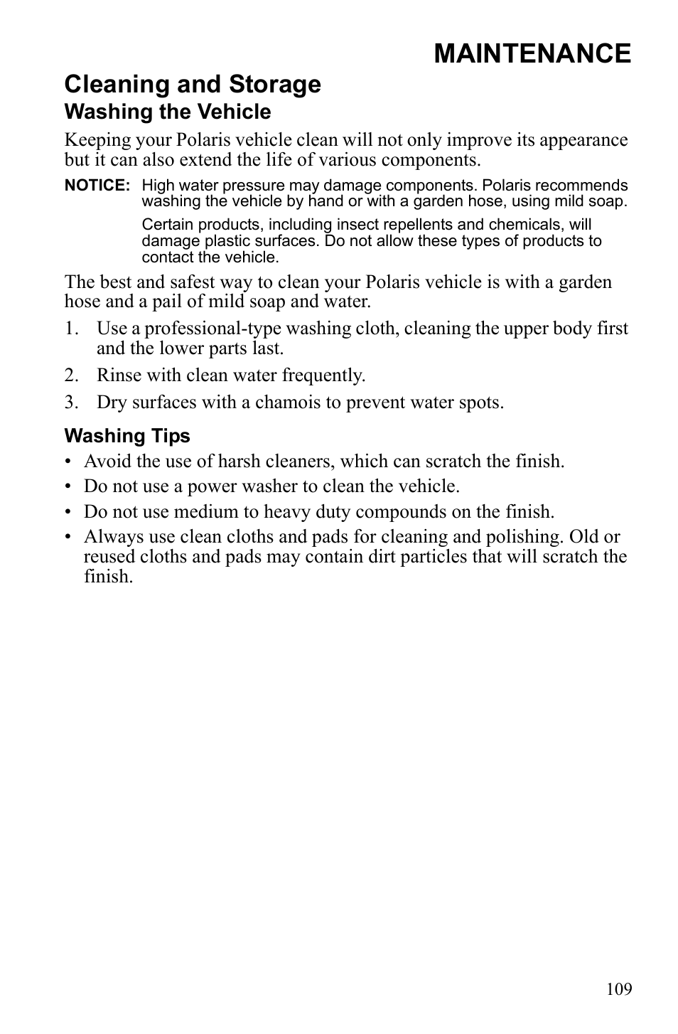 Maintenance, Cleaning and storage | Polaris Sportsman 9922233 User Manual | Page 113 / 143