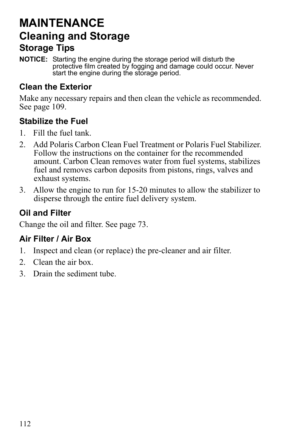 Maintenance, Cleaning and storage | Polaris Sportsman 9922233 User Manual | Page 116 / 143