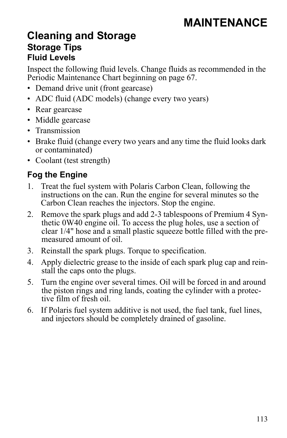 Maintenance, Cleaning and storage | Polaris Sportsman 9922233 User Manual | Page 117 / 143