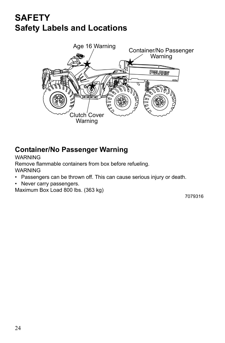 Safety, Safety labels and locations | Polaris Sportsman 9922233 User Manual | Page 28 / 143