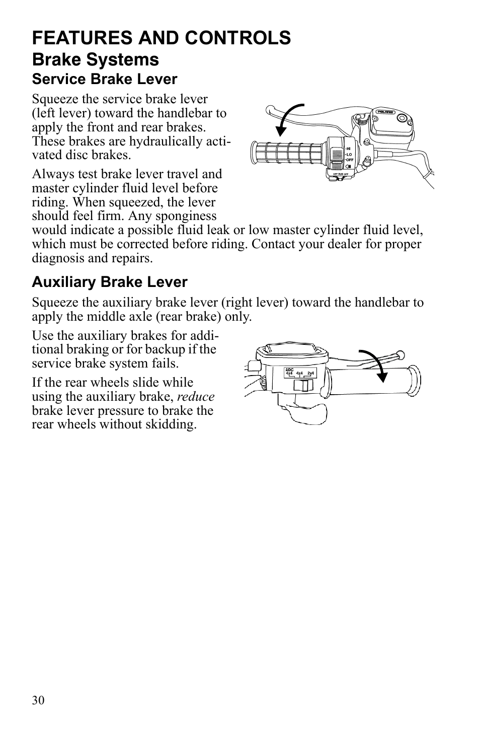 Features and controls, Brake systems | Polaris Sportsman 9922233 User Manual | Page 34 / 143