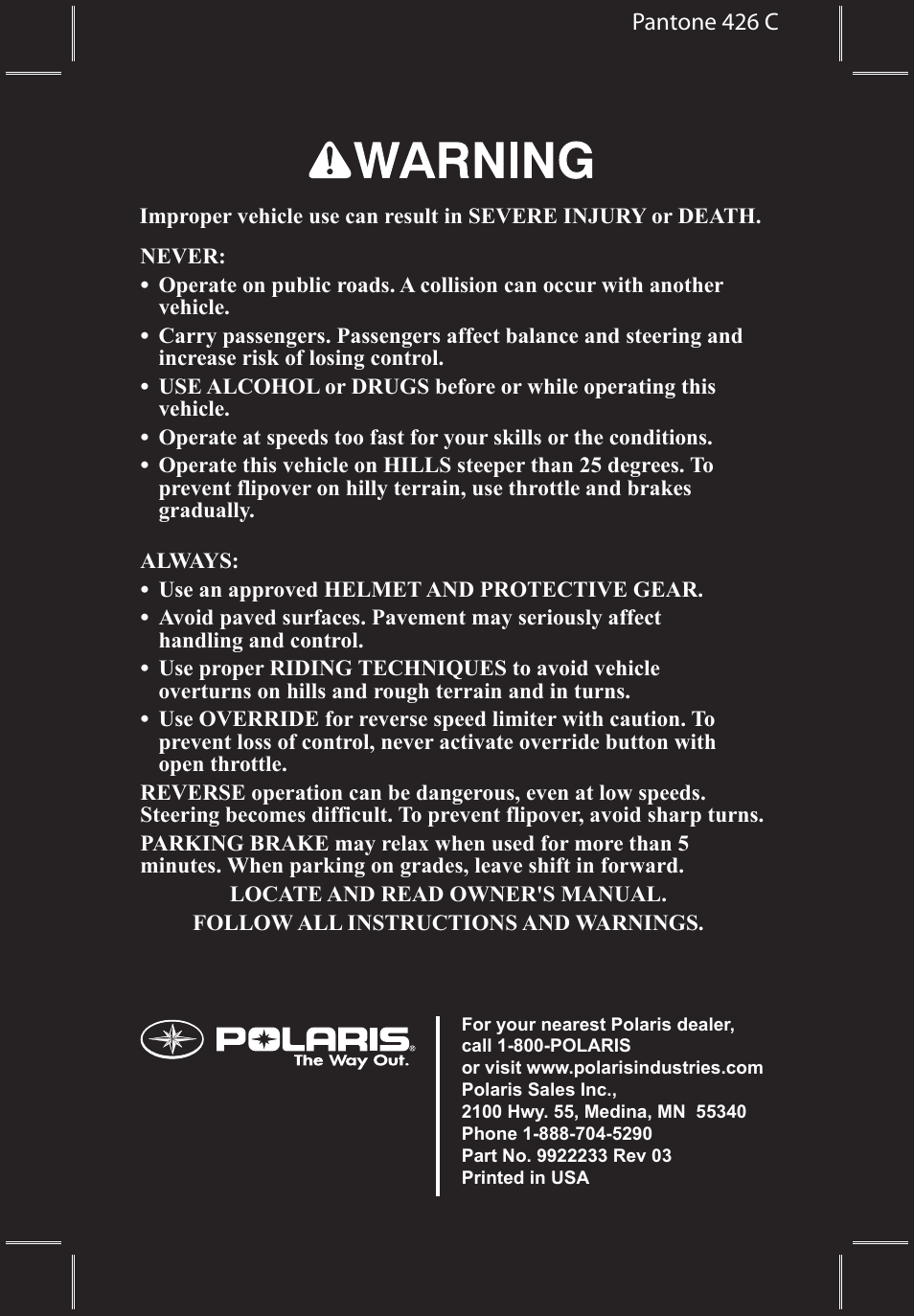 Polaris Sportsman 9922233 User Manual | Page 4 / 143