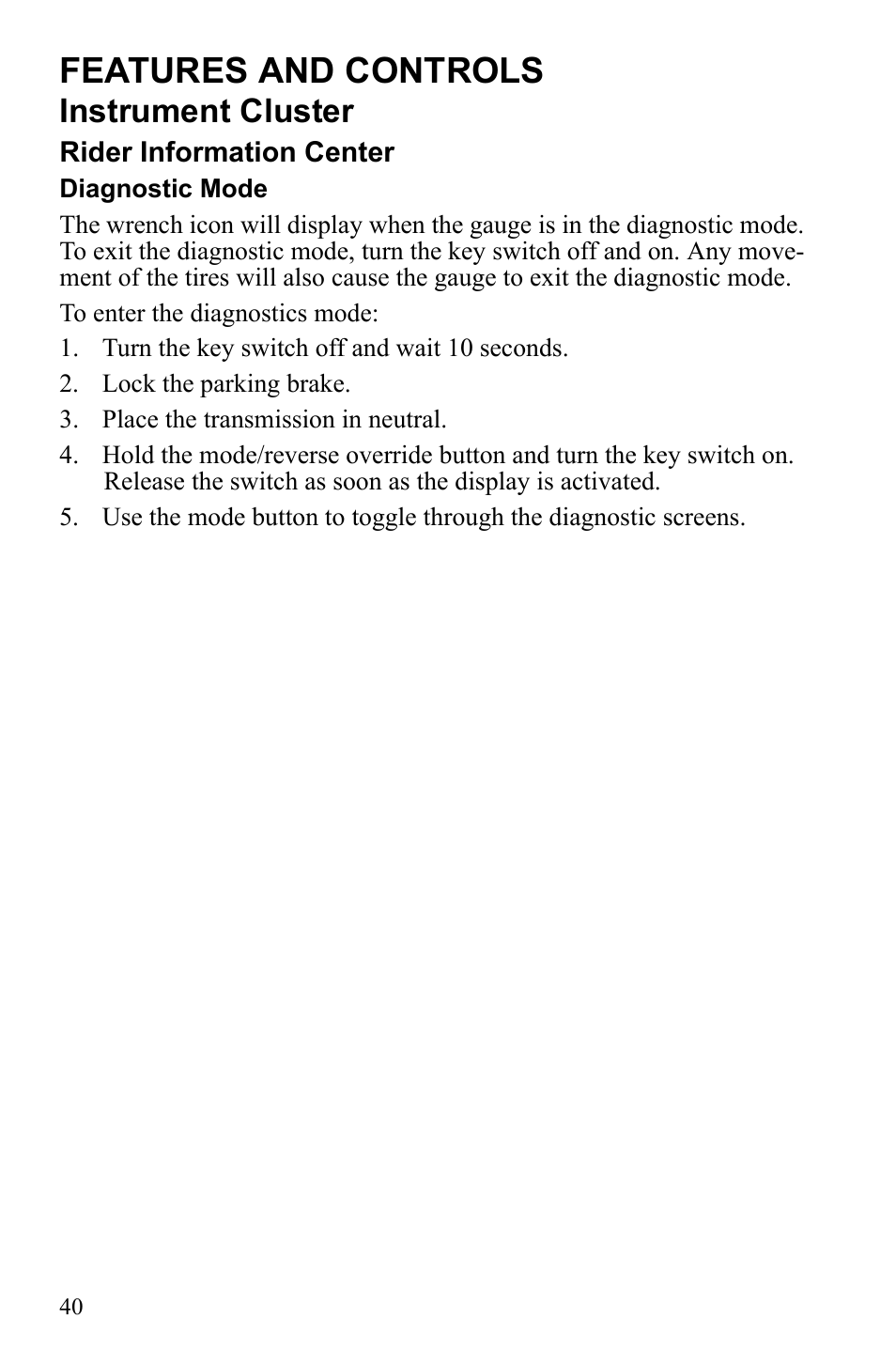 Features and controls, Instrument cluster | Polaris Sportsman 9922233 User Manual | Page 44 / 143