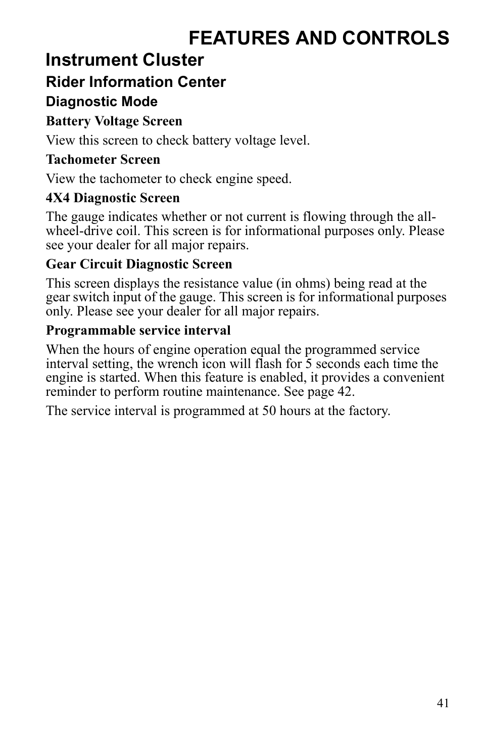 Features and controls, Instrument cluster | Polaris Sportsman 9922233 User Manual | Page 45 / 143