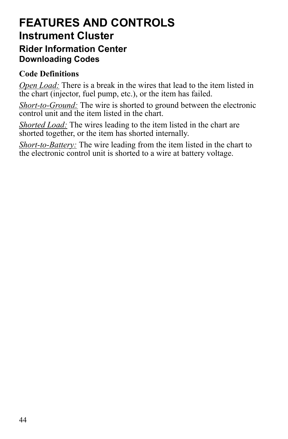 Features and controls, Instrument cluster | Polaris Sportsman 9922233 User Manual | Page 48 / 143