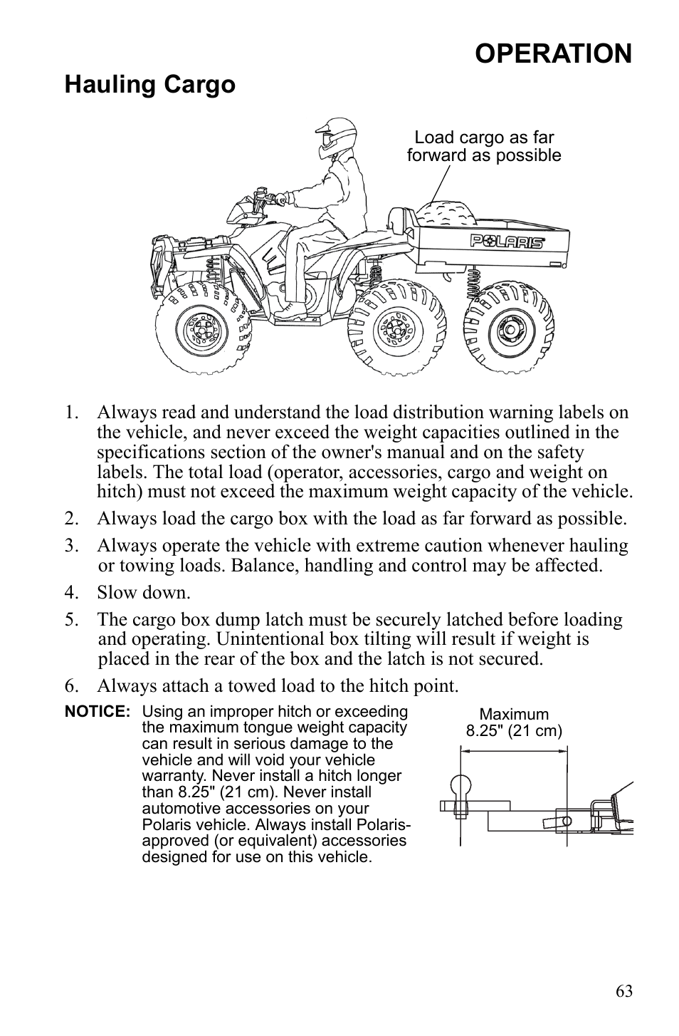 Operation, Hauling cargo | Polaris Sportsman 9922233 User Manual | Page 67 / 143