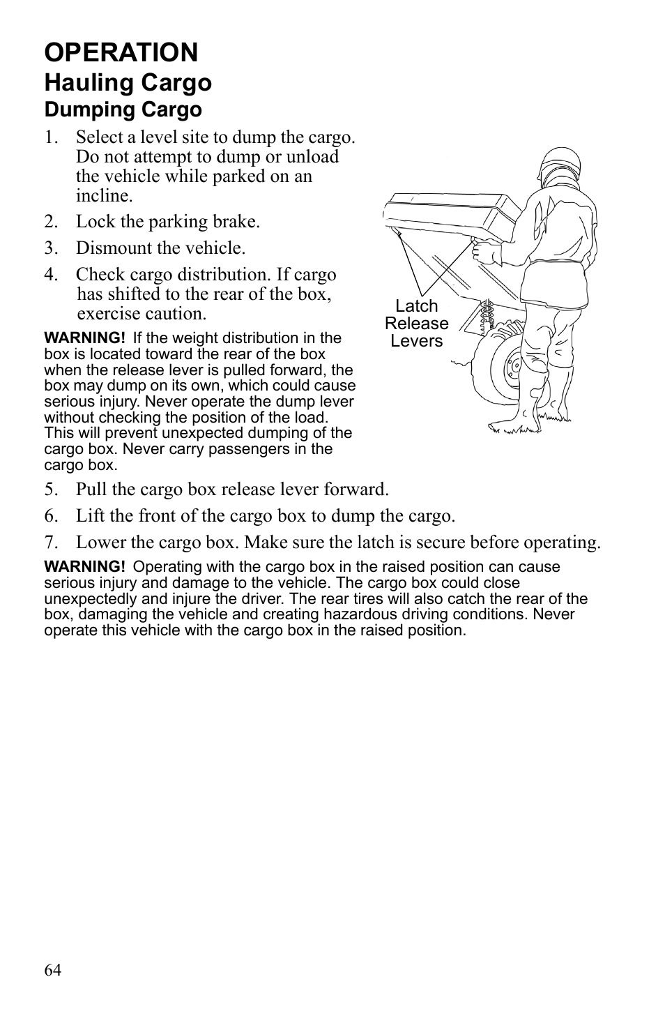 Operation, Hauling cargo, Dumping cargo | Polaris Sportsman 9922233 User Manual | Page 68 / 143