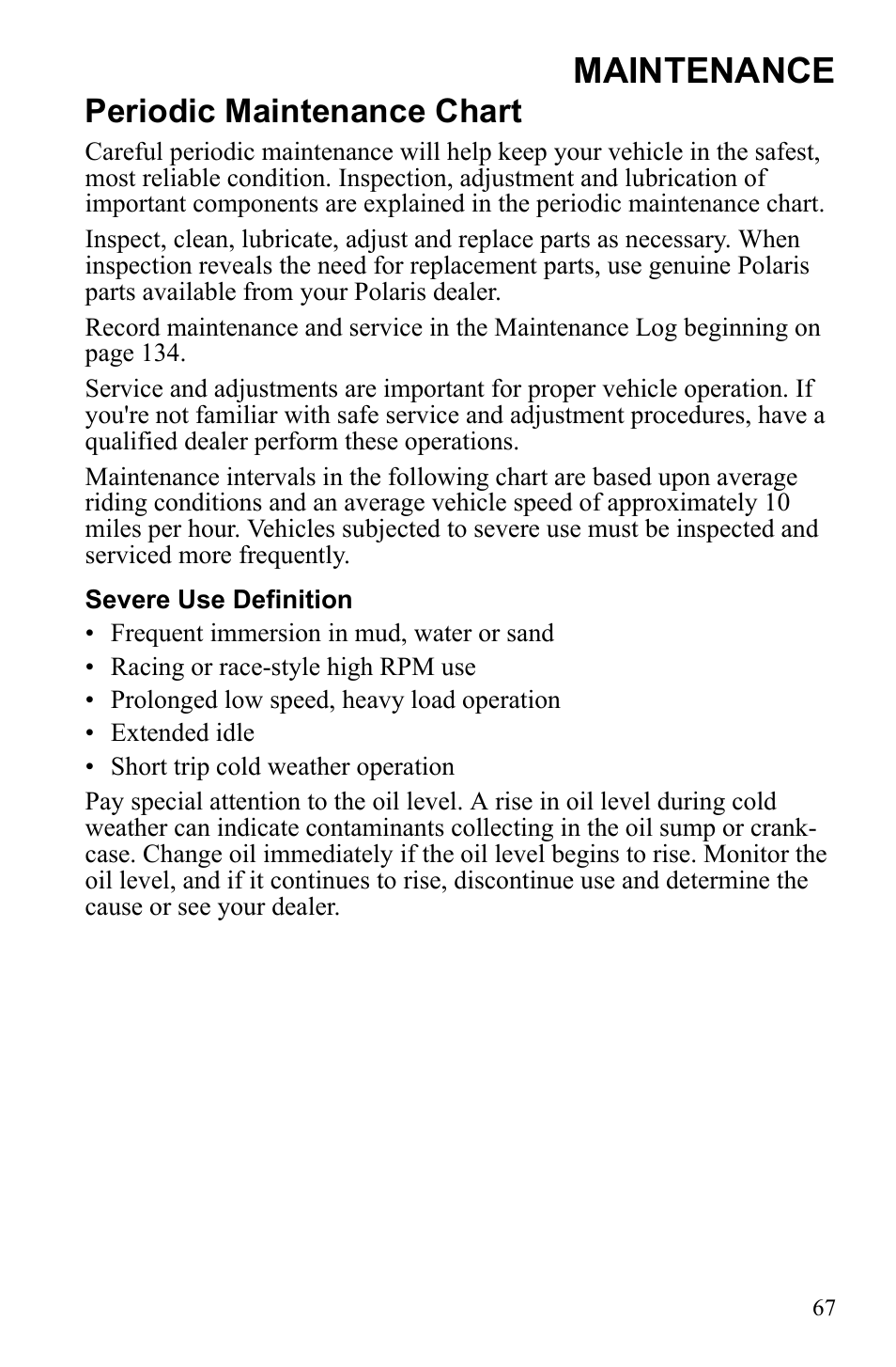 Maintenance, Periodic maintenance chart | Polaris Sportsman 9922233 User Manual | Page 71 / 143