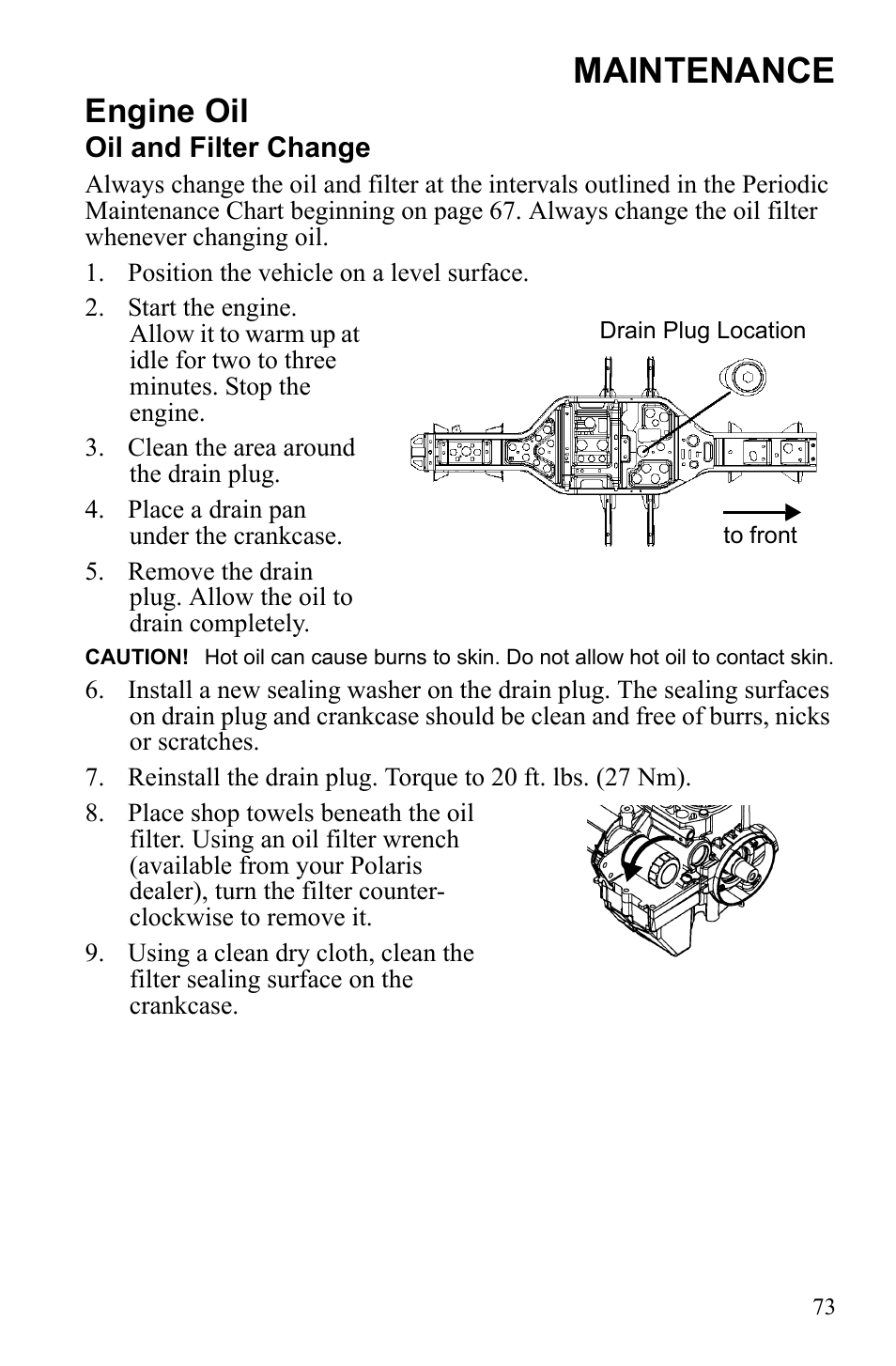 Maintenance, Engine oil | Polaris Sportsman 9922233 User Manual | Page 77 / 143